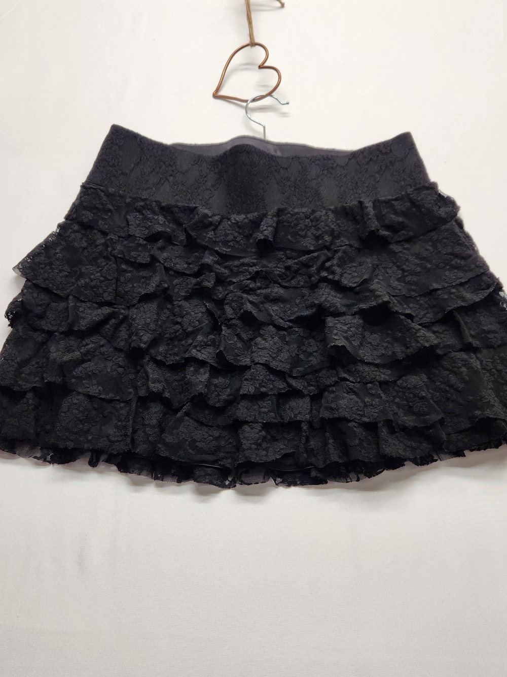 ⭐️Y2K Express Black Tiered Lace Ruffle Mini Skirt Vintage Coquette Skirt Large